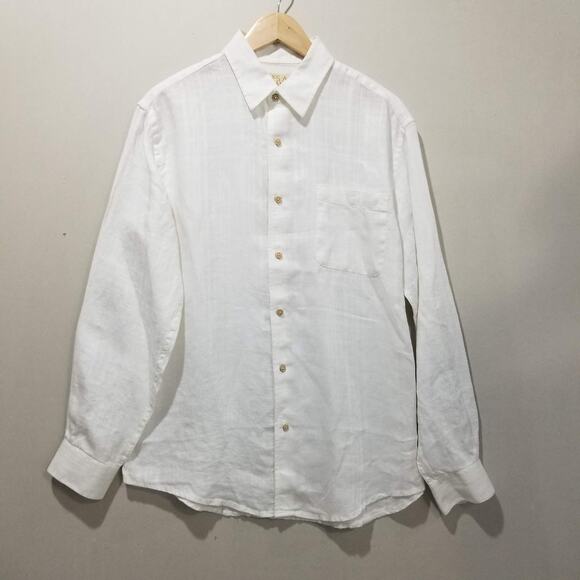 Jos A Bank Shirt Mens Medium White 100% Linen Long Sleeve Button Front Summer - Picture 2 of 10